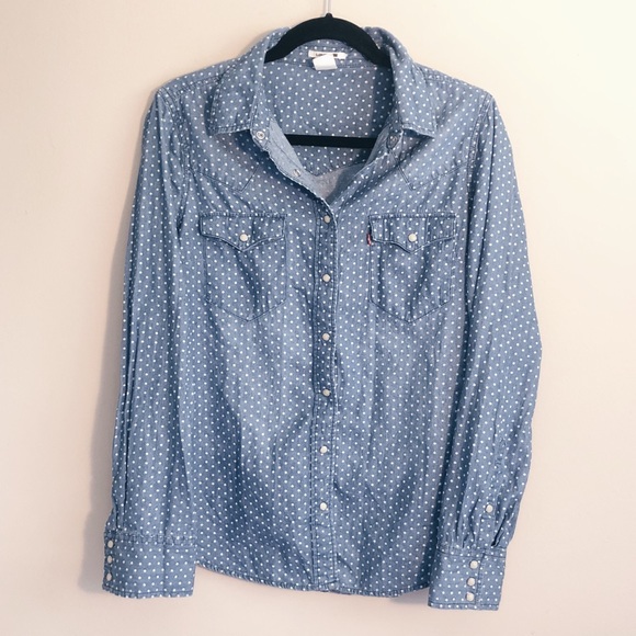 🎉 HP 🎉 Levi’s | Denim Button Up + White Dots - Picture 2 of 6